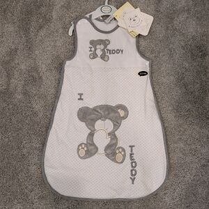 bebe White and Gray Teddy Sleeveless Sleep Sack